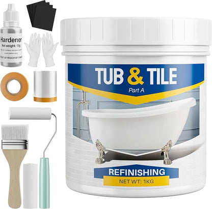 Tub and Tile Paint Refinishing Kit, 36oz Bathtub Refinishing Kit White with Tools and Hardener, Semi-Gloss White Tub Paint for Bathtub, Sink, Low Odor and Easy to Use