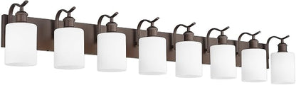 8-Light Bathroom Vanity Light,White Frosted Glass,Oil Rubbed Bronze | 56 Inch Over Mirror Wall Light,E26 sockets,for bathroom mirror,powder room,dressing area