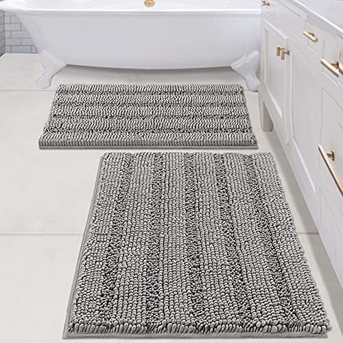 H.VERSAILTEX 2 Piece Bathroom Set - Super Absorbent Chenille Striped Bath Mats, Non Skid, Machine Washable (Dove Grey, 24 x 36 Plus 20 x 32 - Inches)