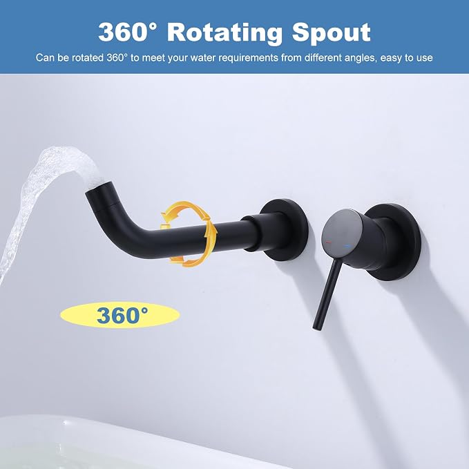 ARCORA Wall Mount Bathroom Faucet, Matte Black Single Handle Bathroom Sink Faucet Wall Mounted, Rough-in Valve Included