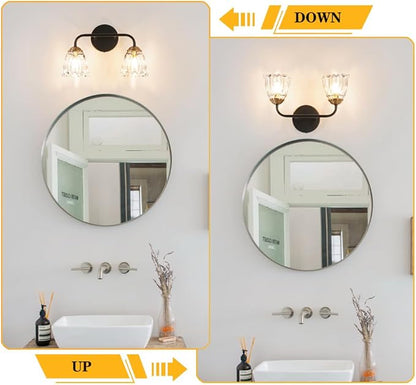 Antique 2 Light Bathroom Light Fixtures, Black and Gold Vanity Lights for Bathroom, Vanity Light Fixture with Clear Glass, Vintage Bathroom Lights over Mirror, Wall Sconce for Bedroom, Living Room