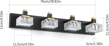 Bathroom Vanity Lights Over Mirror,4-Light Dimmable 5CCT Led Vanity Lights Black Gold Crystal Wall Sconce Lighting 29.92 inches Modern Vanity Light for Bathroom,Bedroom,Living room(3000K-6000K）