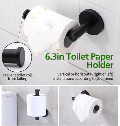 10pcs Matte Black Bathroom Hardware Set | Including 16" Hand Towel Bars, Toilet Paper Holders, Towel Rings, Towel Hooks