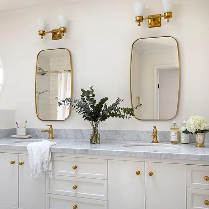 Gold Bathroom Mirror, 20x30’’ Brushed Gold Vanity Mirror for Bathroom, Brushed Brass Oblong Stainless Steel Metal Frame Mirror for Over Sink