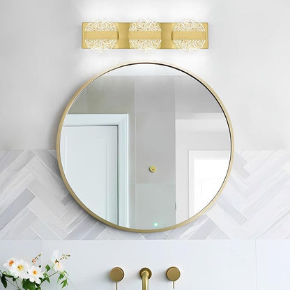 Luxury Brushed Gold Bathroom Vanity Light with High CRI 90+ LED for True Colors, 15W 6000K Cool White Modern Bathroom Lights Fixture Over Mirror for Makeup & Shaving