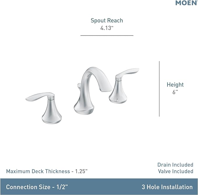Moen Eva Brushed Nickel Two-Handle High Arc Widespread Bathroom Sink Faucet for 3-Hole Setups with Valve Included, TV6420BN