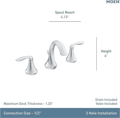 Moen Eva Brushed Nickel Two-Handle High Arc Widespread Bathroom Sink Faucet for 3-Hole Setups with Valve Included, TV6420BN