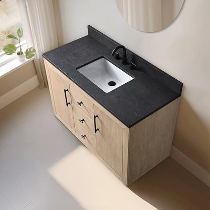 Vanity Art 48" Bathroom Vanity with Sink, Vanity Cabinet with Doors and Shelf, Modern Wood Bathroom Vanity with White Marble Top, Solid Wood Frame, 3 Functioning Drawers,VA70-48-LW-B