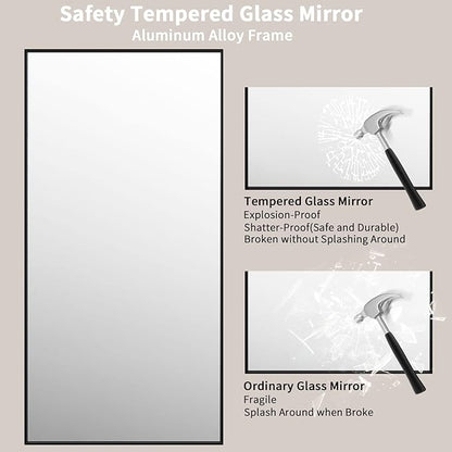 LOAAO 72"X36" Black Rectangle Bathroom Mirror Wall, Matte Black Aluminum Alloy Frame, Tempered Glass, Hangs Vertically or Horizontally, Easy to Install