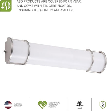 ASD LED 30" Vanity Flush Mount Light Fixture, Linear Bathroom Lighting Bar | 3CCT, Dimmable, Energy Star, ETL Listed | 28W 2425LM 3000-5000K 120V | Long Bath Wall Sconce Over Mirror | Nickel, 4 Pack