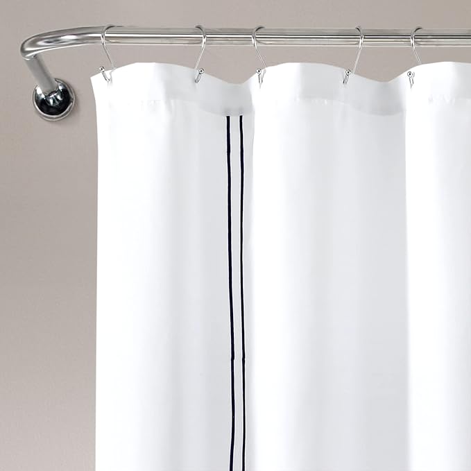 Lush Decor Hotel Collection Shower Curtain Single 72" W x 72" L White & Navy - White Shower Curtains for Bathroom - Bathroom Curtain - Modern Decor