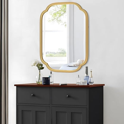 Gold Mirrors for Bathroom, 18" x 24" Rectangular Wall Mirror for Bathroom Metal Frame Farmhouse Rounded Corner Wall Mirror (Horizontal/Vertical)