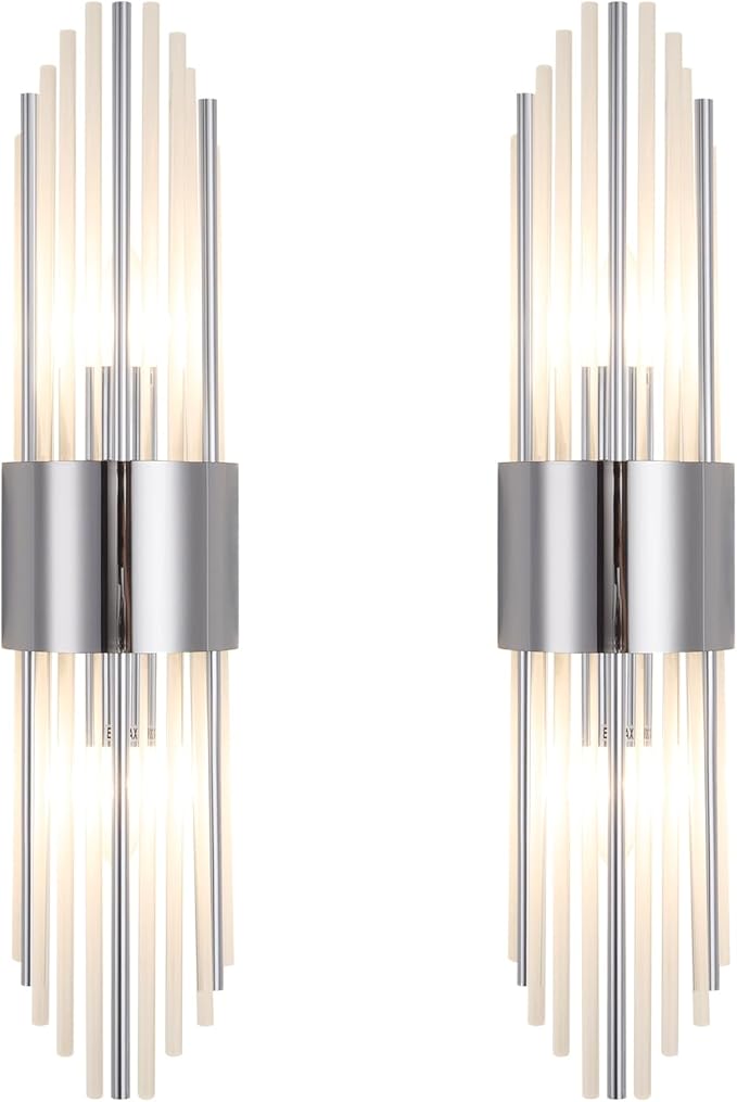 Chrome sconces wall set of 2, silver crystal wall sconces set two, modern wall sconce decoration (set of two) for living room, bedroom, bathroom, vanity, stairs, hallway,With 4 E12 light sources