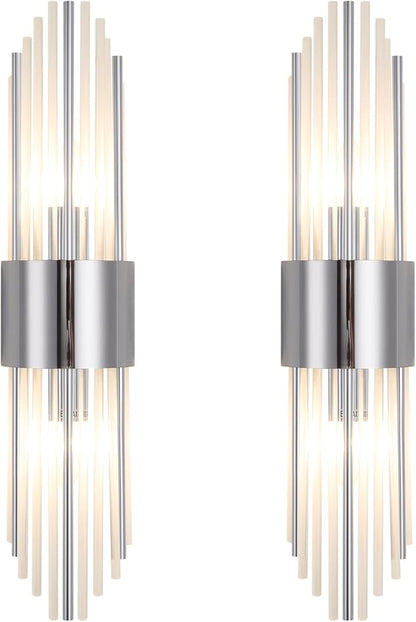 Chrome sconces wall set of 2, silver crystal wall sconces set two, modern wall sconce decoration (set of two) for living room, bedroom, bathroom, vanity, stairs, hallway,With 4 E12 light sources