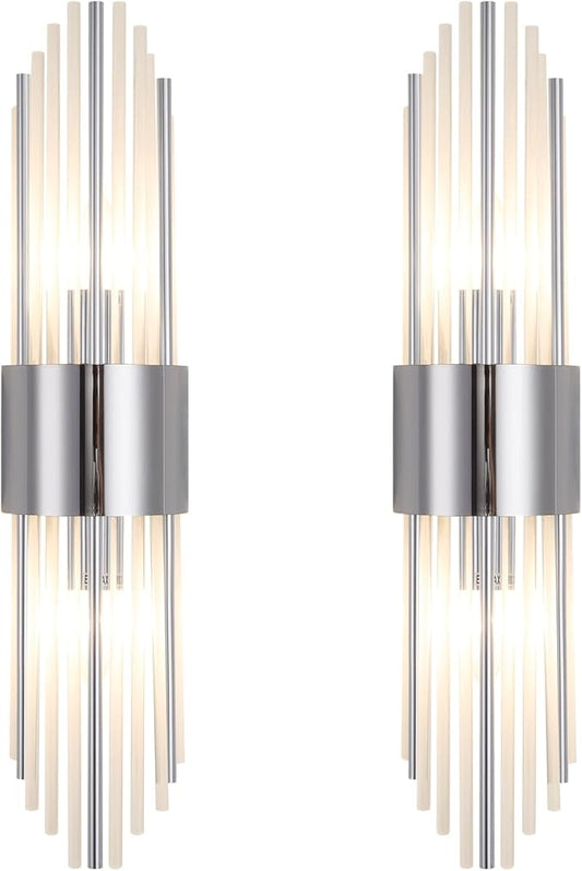 Chrome sconces wall set of 2, silver crystal wall sconces set two, modern wall sconce decoration (set of two) for living room, bedroom, bathroom, vanity, stairs, hallway,With 4 E12 light sources