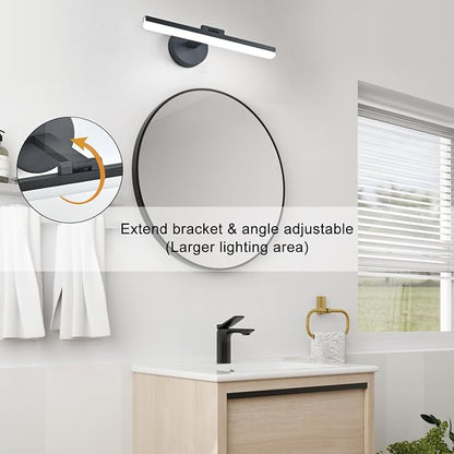 LED Modern Black Bathroom Vanity Lighting Fixtures Over Mirror 16inch Matte Black Wall Lighting Fixtures for Bathroom(White Light 6000K)
