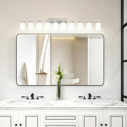 IZORRO Modern Bathroom Light Fixtures, 10 Light Brushed Nickel Vanity Lights, Bathroom Lighting Fixtures Over Mirror with White Glass for Living Room Cabinet Bedroom