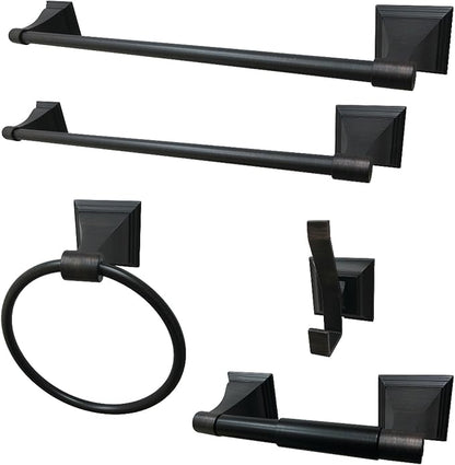 Kingston Brass BAHK61212478ORB 18-Inch and 24-Inch Towel-Bar, 6-Inch Towel-Ring, Toilet Paper Holder and Robe Hook Monarch Bathroom Accessories, 5-Piece in Set, Oil Rubbed Bronze