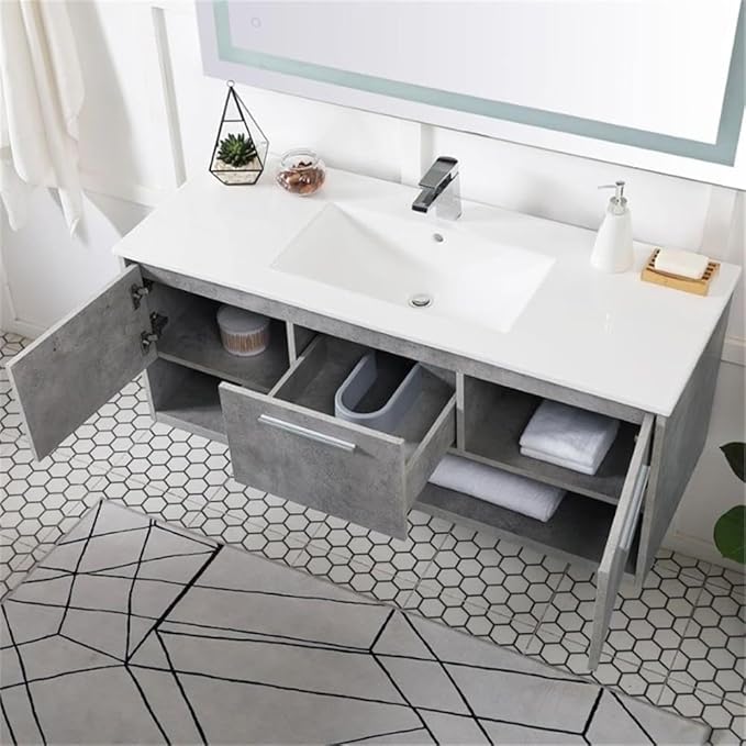 Elegant Decor Kasper 48" Single Porcelain Top Floating Bathroom Vanity in Gray