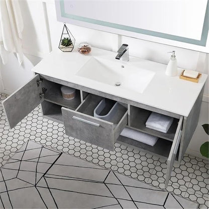 Elegant Decor Kasper 48" Single Porcelain Top Floating Bathroom Vanity in Gray