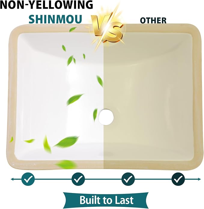 White Ceramic 18"x14" Undermount Bathroom Lavatory Sink | Rectangle under counter white bathroom vessel sink for bathroom with overflow