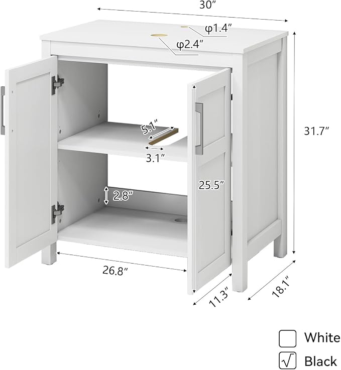YOURLITE Bathroom Vanity, 30" Modern White Bathroom Cabinet