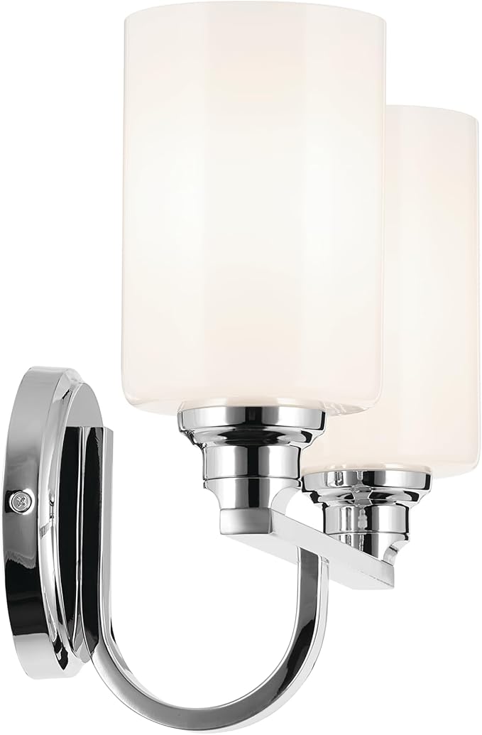 Kichler Gioe 14.25" 2-Light Vanity Light with Opal Glass in Chrome, Damp Rated, for Bathroom, Powder Room, Over a Mirror, (14.25" W x 10.5" H), 55225CH