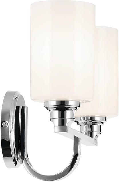 Kichler Gioe 14.25" 2-Light Vanity Light with Opal Glass in Chrome, Damp Rated, for Bathroom, Powder Room, Over a Mirror, (14.25" W x 10.5" H), 55225CH