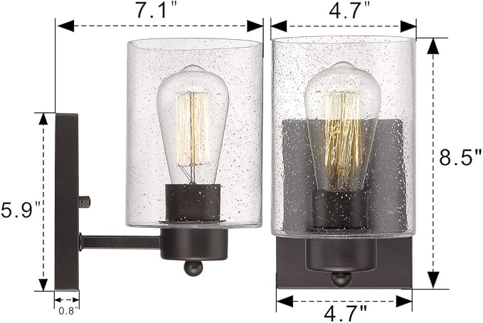 Beionxii Vanity Wall Sconces, Bathroom Vanity Light with Seeded Glass Shade | 2-Pack Wall Lights, Farmhouse Vanity Lights, Rustic Restroom Lighting Fixtures for Bedroom Living Room Hallway, BXMB9002-1-2P