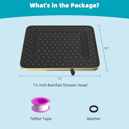 Hibbent 5 Spray Modes Shower Head, 13'' High Pressure Rain Shower Head, Large Rainfall Showerhead for Bathroom, High Flow Waterfall Fixed Showerheads with Adjustable Swivel Ball Joint, Brushed Gold