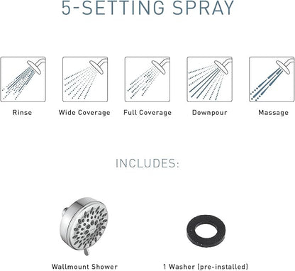 Moen Ignite Chrome Five-function Shower Head With 2.5 GPM High-Pressure Spray, 20090 (Pack of 2)