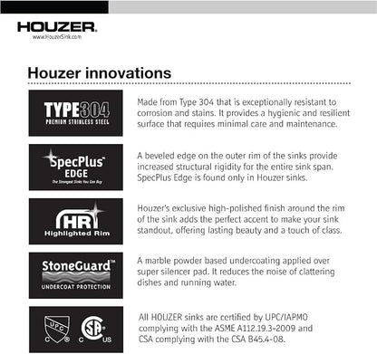 Houzer Club Stainless Steel Kitchen Bar & Prep Sink: 13 Inch Undermount Small Sink with Strainer & Bottom Grid, Durable & Versatile, Essential for Home & Apartment: CS-1307-C