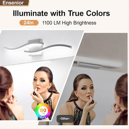 Brushed Nickel Curved Bathroom Vanity Light Fixture Over Mirror, 23.62 inch Modern LED Wall Lamp 5500K Bathroom Light Fixture Vanity Lighting Wall Sconces,2 Packs