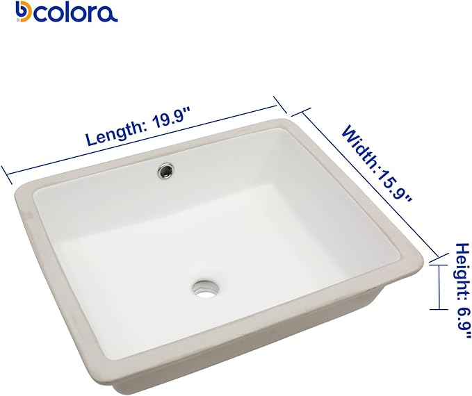 Dcolora 22x15 In. Undermount Bathroom Sink, Rectangular Fireclay White Ceramic Porcelain Lavatory Vanity Bath Sink Under Counter Vessel Sink, Farmhouse Style #DC-UVS2538003