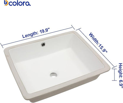 Dcolora 22x15 In. Undermount Bathroom Sink, Rectangular Fireclay White Ceramic Porcelain Lavatory Vanity Bath Sink Under Counter Vessel Sink, Farmhouse Style #DC-UVS2538003