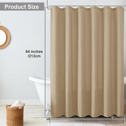 OVZME Zora 84 Inch Shower Curtain Set with 12 Plastic Hooks, Plain Fabric Taupe Shower Curtain for Bathroom - Extra Long Shower Curtain, Water Resistance, Machine Washable Soft Cloth, 72X84, Taupe