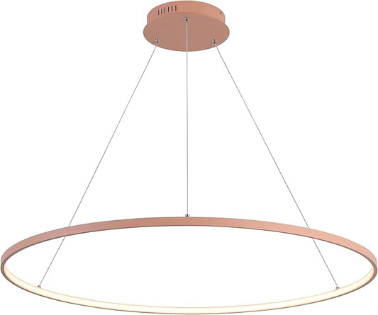 JONATHAN Y 35" Matte Pink Modern Integrated LED Pendant Light, Dimmable Round Hoop Chandelier for Kitchen Island, Dining Room, Adjustable Height Metal Hanging Light (JYL7220B)