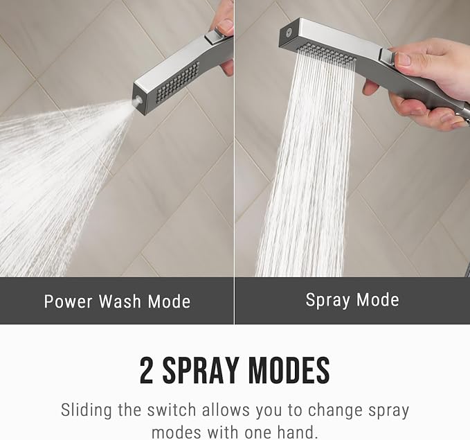 G-Promise Metal Square Handheld Head with Power Wash Mode(Brushed Nickel) | All Metal Construction, Powerful Wash Mode, Side Push Switch, Modern Look, Simple to Install