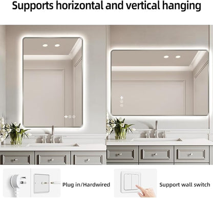 24" x 36" Brushed Nickel LED Bathroom Mirror - Motion Sensor | Smart Backlit Mirror with 3 Colors Stepless Dimmable, Lighted Bathroom Mirror with Lights, Anti-Fog, UL-Listed, CRI≥93