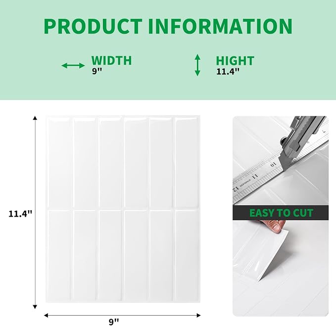 LONGKING 10-Sheet Bright White Peel and Stick Backsplash for Kitchen Wall, Kitchen Backsplash Wall Tile, Waterproof Back Splash Stick on Tiles for Bathroom | Peel and stick backsplash, self-adhesive wall tile, Bright White, waterproof, kitchen bathroom...