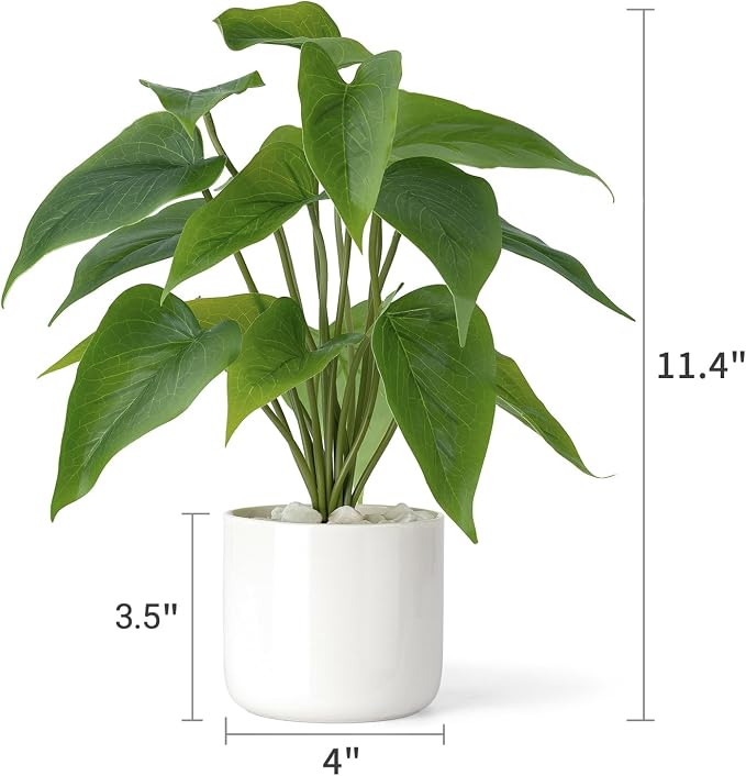 Mkono Fake Plants in Ceramic Pot, 11" Potted Artificial Plants Home Decor | Realistic Faux Green Leaf Plant with White Planter, Fake Pothos, for Desk Shelf Table Office Bathroom Bedroom Decoration