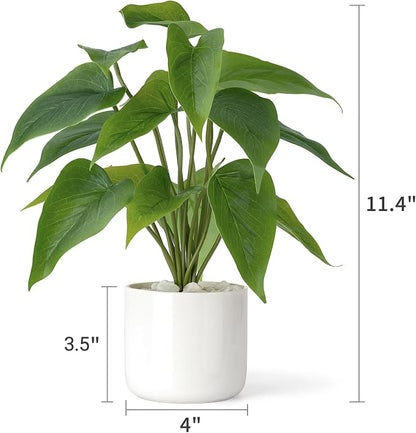 Mkono Fake Plants in Ceramic Pot, 11" Potted Artificial Plants Home Decor | Realistic Faux Green Leaf Plant with White Planter, Fake Pothos, for Desk Shelf Table Office Bathroom Bedroom Decoration