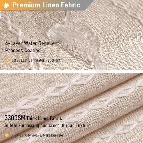 BTTN 72 x 80 Boho Linen Heavy Duty Cloth Shower Curtain Set, Tan/Taupe