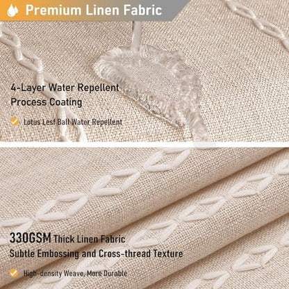 BTTN 72 x 80 Boho Linen Heavy Duty Cloth Shower Curtain Set, Tan/Taupe