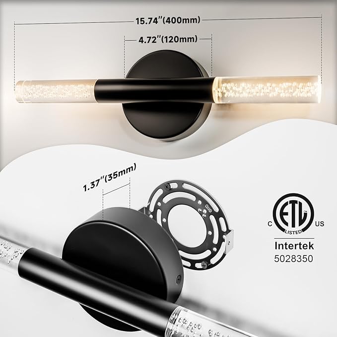 LED Bathroom Vanity Lights,16 inch Bathroom Light Fixtures Over Mirror,3000K Natural Warm Light, ETL＆UL Listed, Modern Wall Sconce for Bedroom,Living Room,Hallway,Black