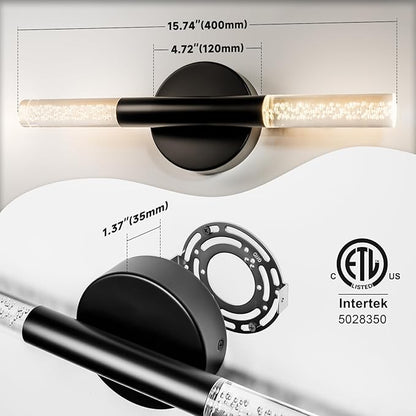 LED Bathroom Vanity Lights,16 inch Bathroom Light Fixtures Over Mirror,3000K Natural Warm Light, ETL＆UL Listed, Modern Wall Sconce for Bedroom,Living Room,Hallway,Black