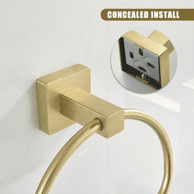 Leyden Gold Toilet Paper Holder Hand Towel Holder, Brushed Brass Toilet Roll Holder Towel Ring, Modern Bathroom Hardware Set Stainless Steel Wall Mounted 2 Pieces
