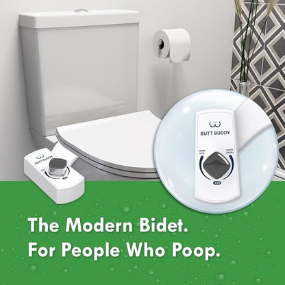 BUTT BUDDY Duo - Bidet Toilet Seat Attachment & Fresh Water Sprayer (Easy to Install | Non-Electric | Dual-Nozzle Cleaning | Gentle Wash | Healthy, Sanitary Bathroom)