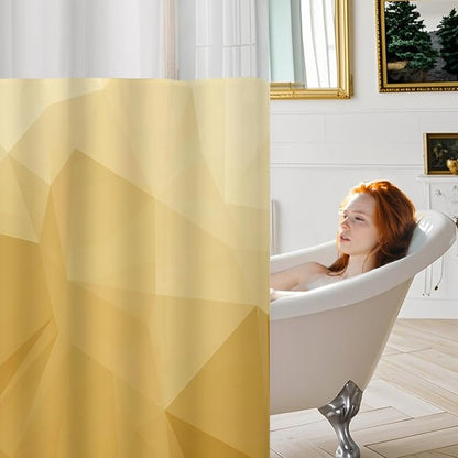 No Hook Shower Curtain with Snap in Liner Set, Yellow, 71x74 | Waterproof Fabric for Bathroom, Modern Hotel Style Ombre Design, Mesh Top Window, Machine Washable, Quick Install