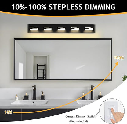 LED Modern Bathroom Vanity Light Fixtures 5-Light 5CCT Dimmable Matte Black Vanity Lights for Bathroom Lighting Fixtures Over Mirror, with 350° Rotatable Acrylic Heads, 34-inch